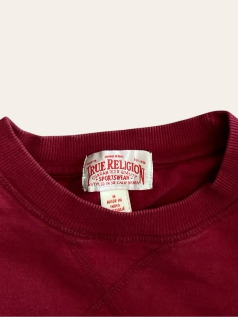 True Religion Men's Deep Wine Crewneck Sweater